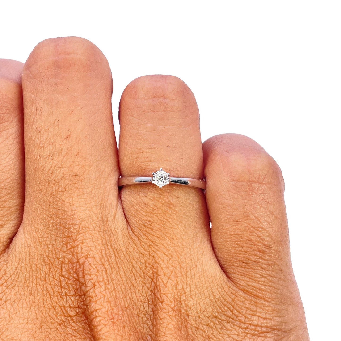 14ct White Gold 0.03ct Natural Diamond Six Claw Illusion Solitaire Ring