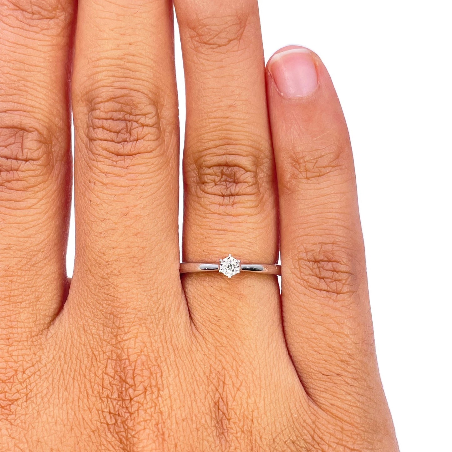 14ct White Gold 0.03ct Natural Diamond Six Claw Illusion Solitaire Ring