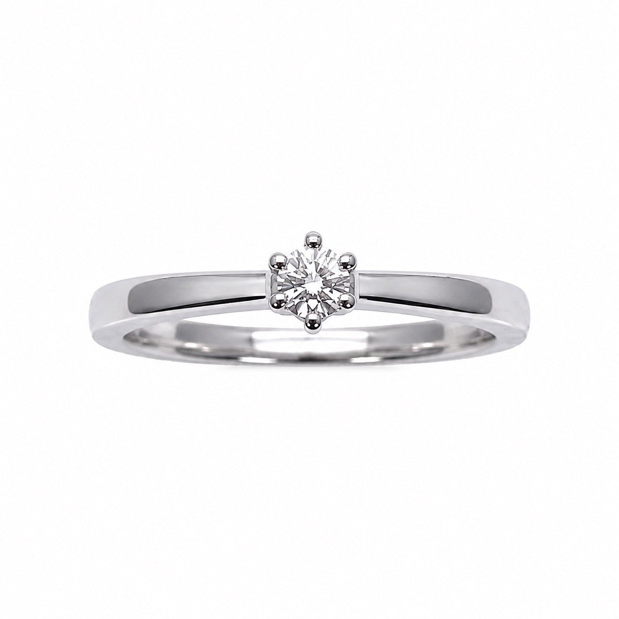 14ct White Gold Natural Diamond Solitaire Ring 0.10ct Six Claw