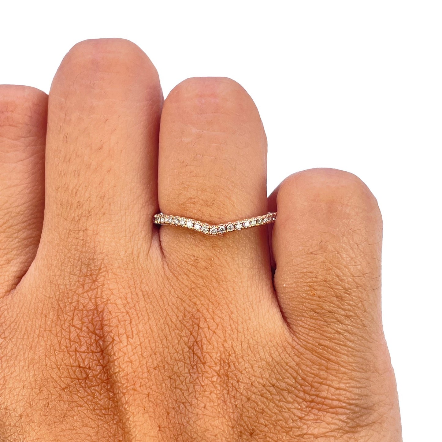 14ct Rose Gold Natural Diamond Wishbone Ring Pave 0.14ct