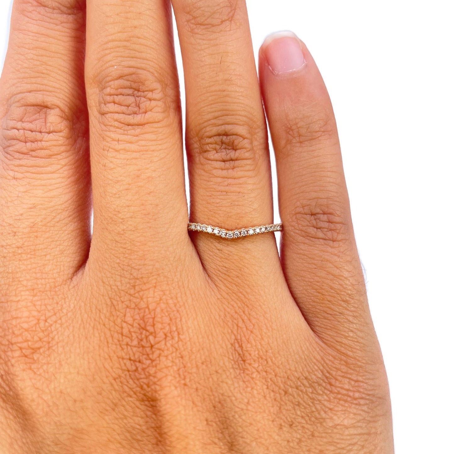 14ct Rose Gold Natural Diamond Wishbone Ring Pave 0.14ct
