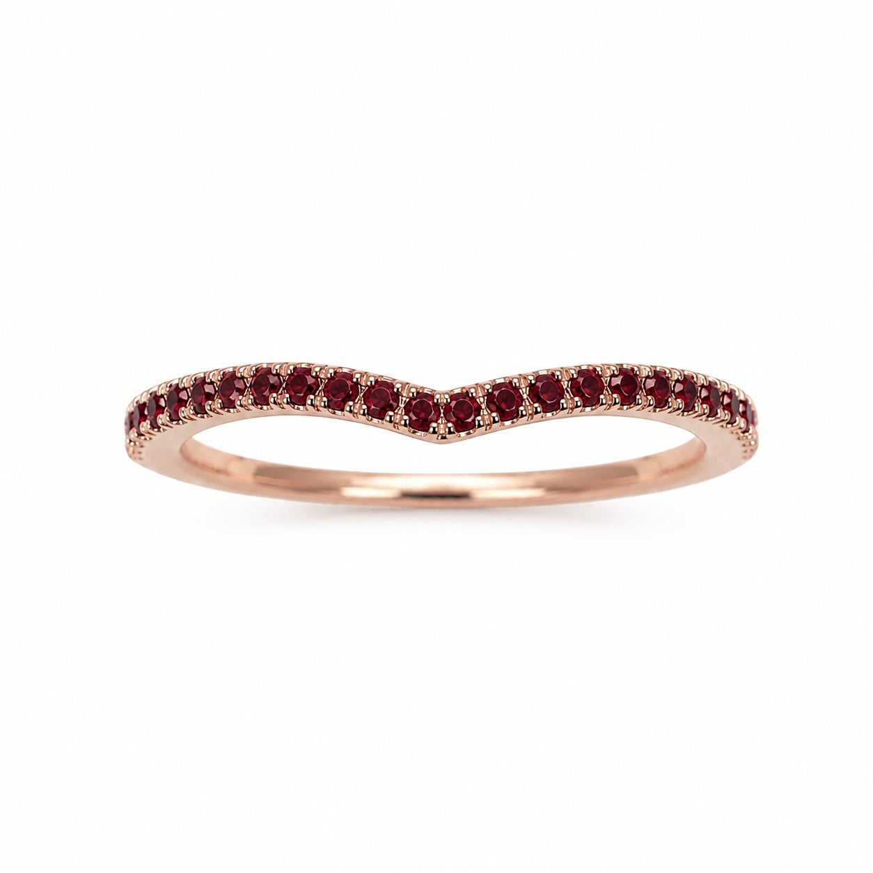 14ct Rose Gold Natural Ruby Wishbone Ring Pave 0.17ct