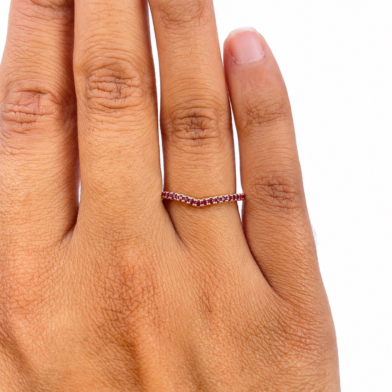 14ct Rose Gold Natural Ruby Wishbone Ring Pave 0.17ct