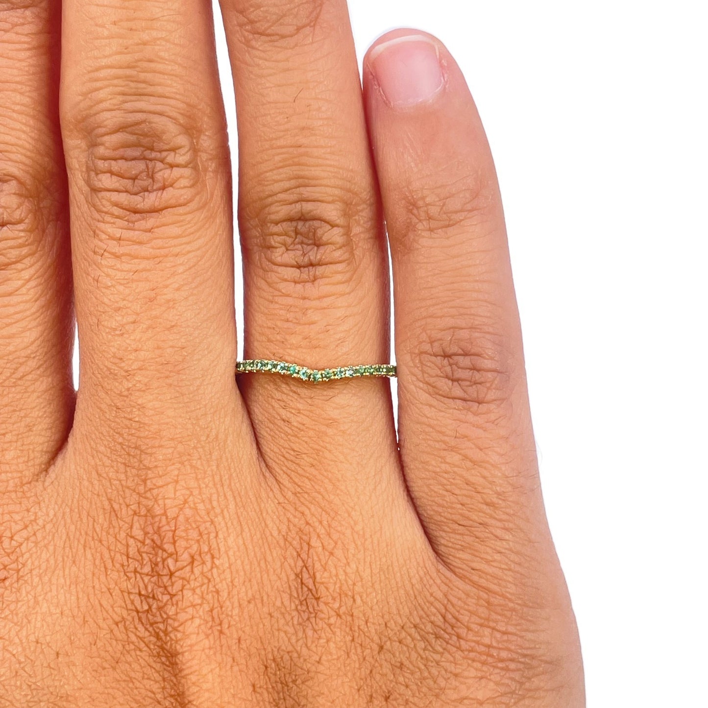 14ct Yellow Gold Natural Emerald Wishbone Ring Pave 0.19ct