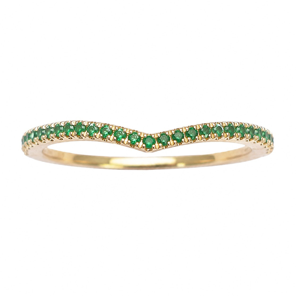 14ct Yellow Gold Natural Emerald Wishbone Ring Pave 0.19ct