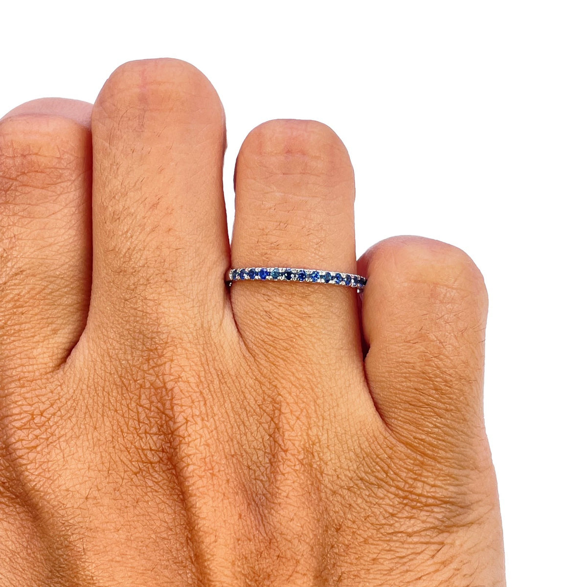 14ct White Gold Natural Sapphire Half Eternity Ring Pave 0.24ct