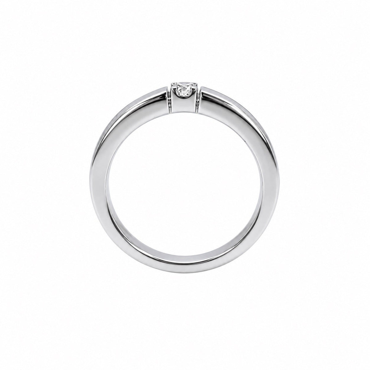 14ct White Gold Tension Style Diamond Solitaire Ring Modern Wedding Band 0.12ct