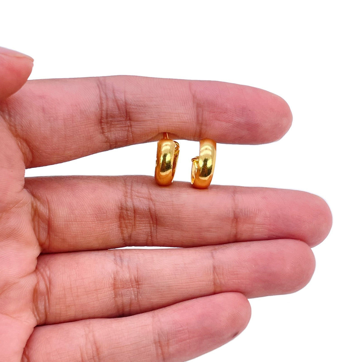 22ct Yellow Gold Dome Hoop Huggie Earrings 10.5mm Diameter