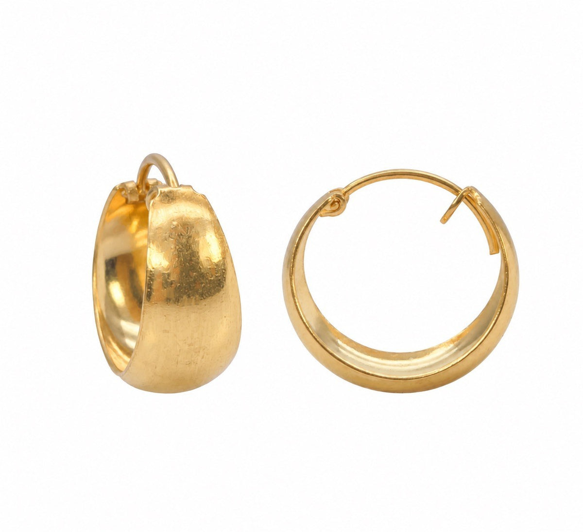 22ct Yellow Gold Dome Hoop Huggie Earrings 15mm Diameter