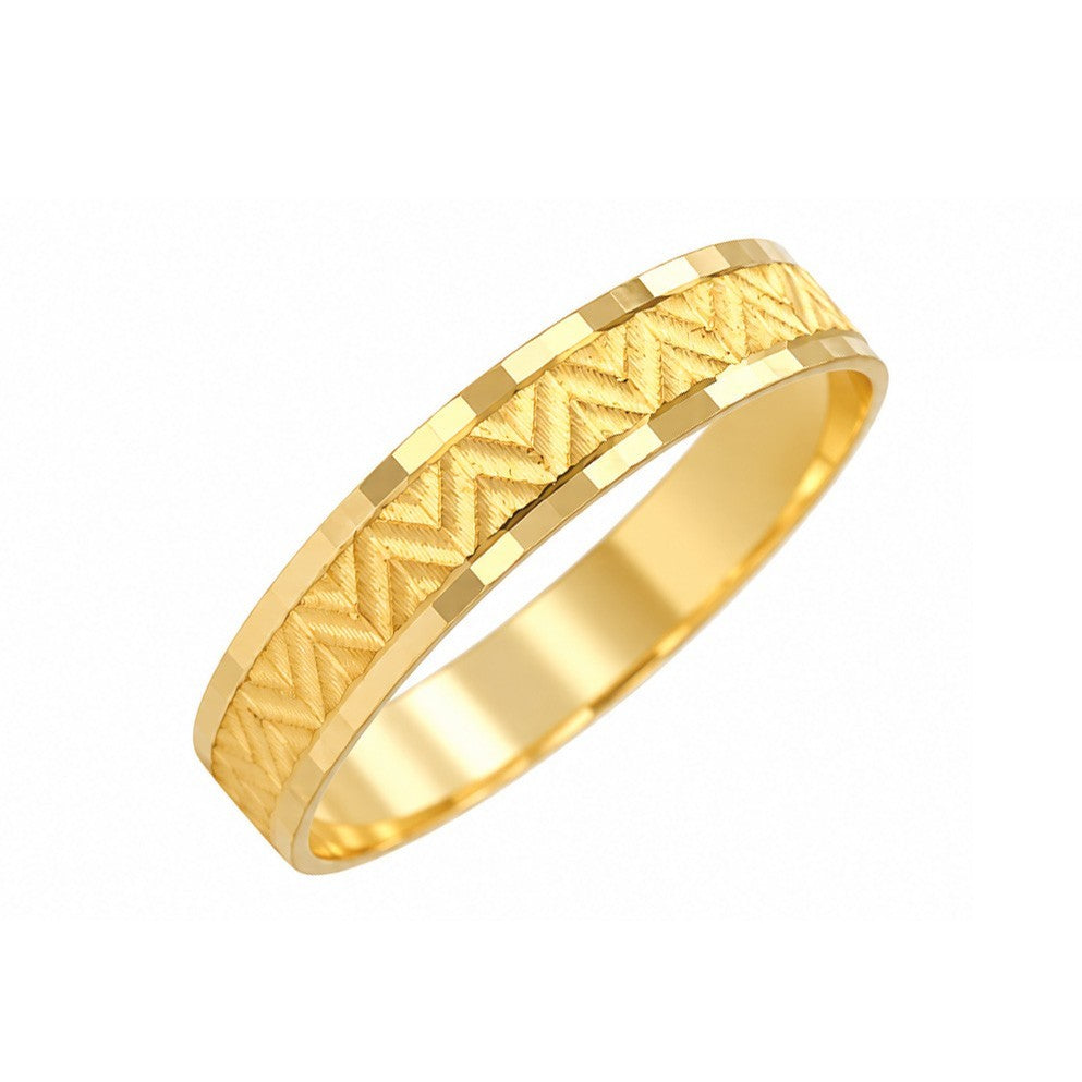 22ct Yellow Gold Diamond Cut Zigzag Stackable Band Ring  Faceted Bevelled Edge