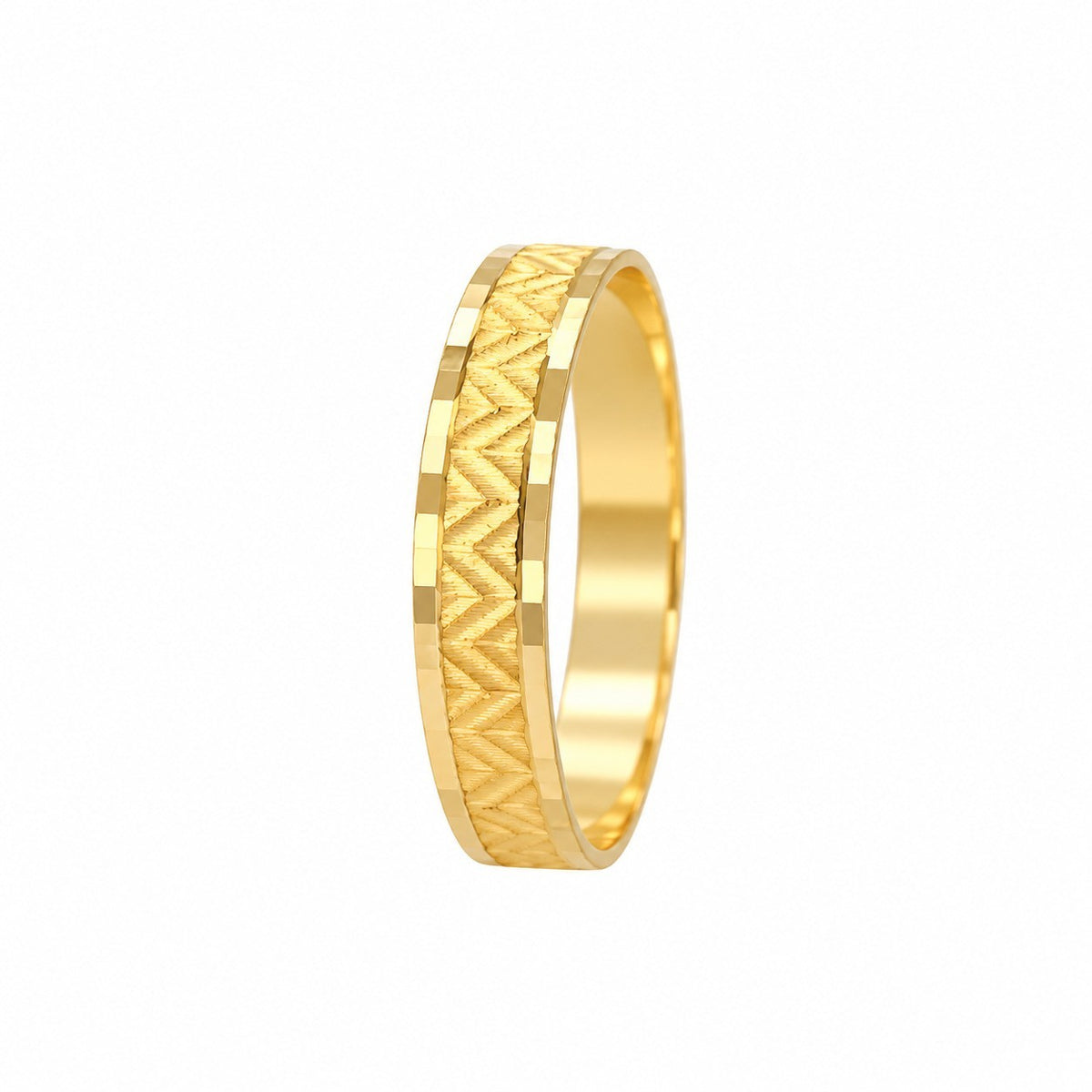 22ct Yellow Gold Diamond Cut Zigzag Stackable Band Ring  Faceted Bevelled Edge