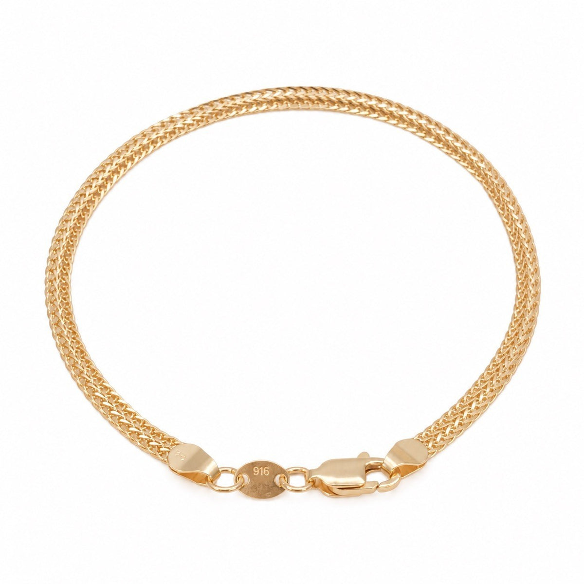 22ct Yellow Gold Flat Foxtail Weave Chain Bracelet 3mm Wide