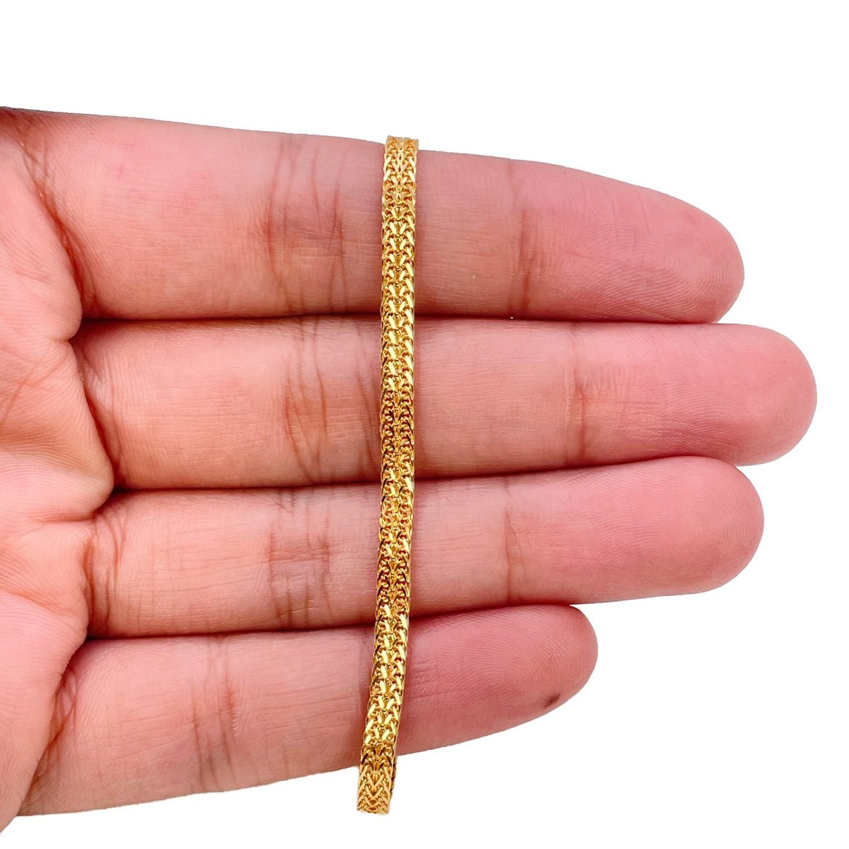 22ct Yellow Gold Flat Foxtail Weave Chain Bracelet 3mm Wide