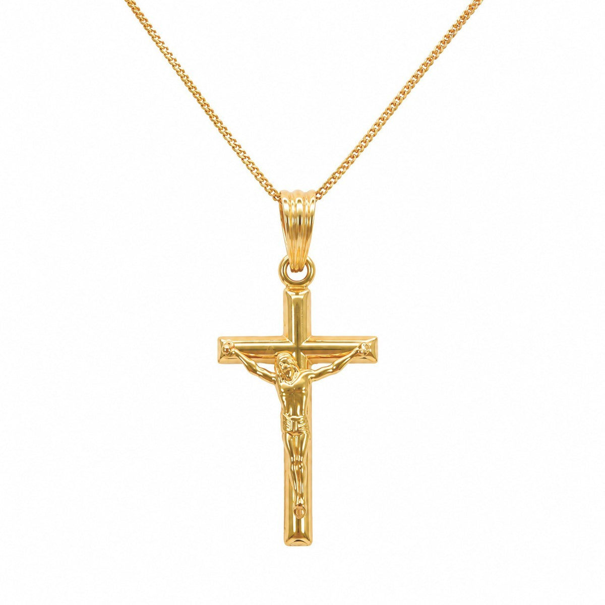 22ct Yellow Gold Crucifix Pendant Jesus Cross Charm High Polished 32x15.5mm