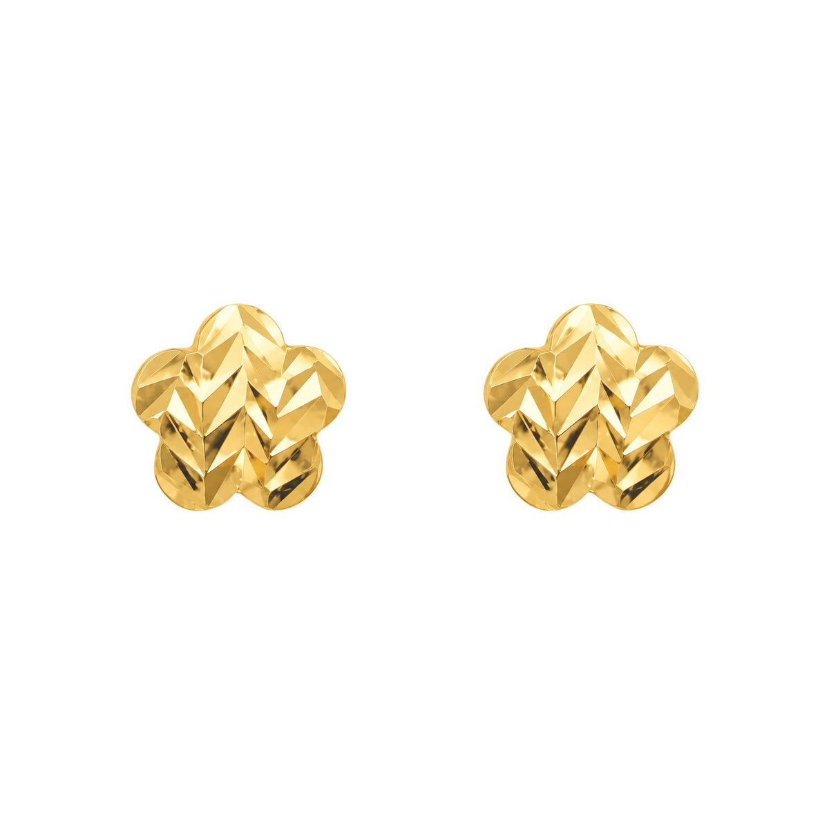 22ct Yellow Gold Diamond Cut Flower Stud Earrings Chevron Pattern