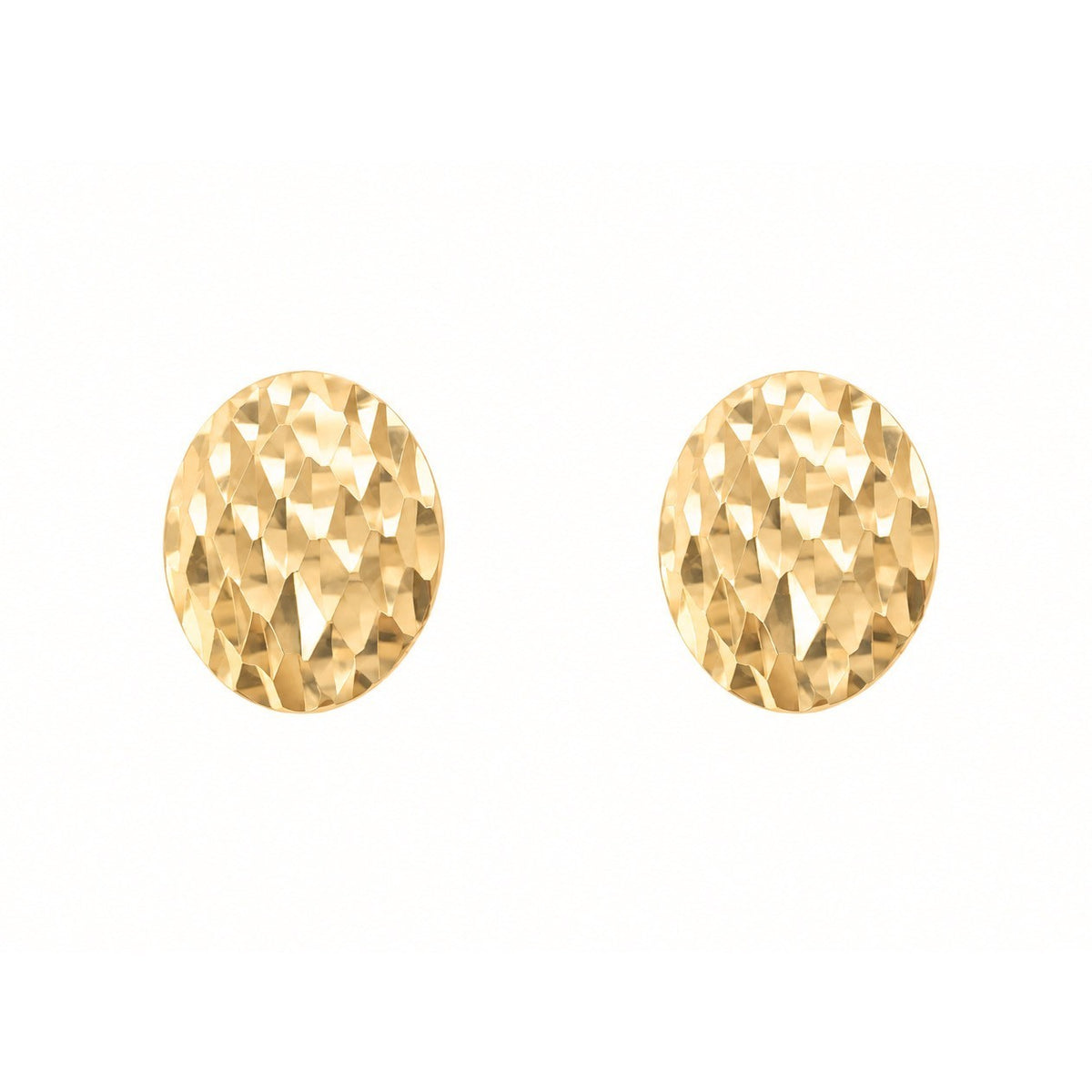 22ct Yellow Gold Diamond Cut Oval Stud Earrings Textured Dome