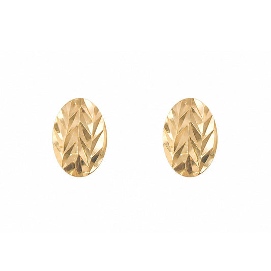 22ct Yellow Gold Diamond Cut Oval Stud Earrings Chevron Pattern