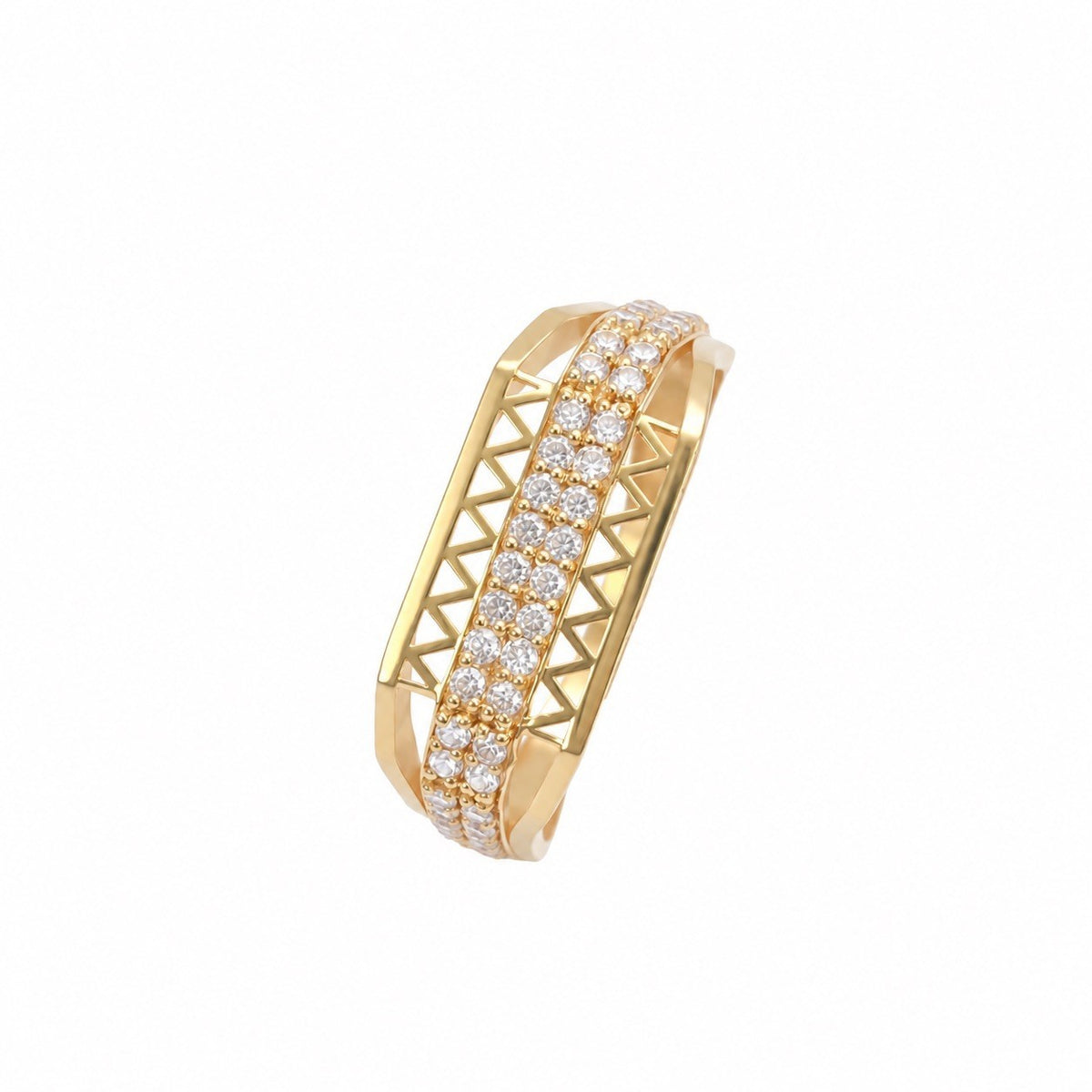 22ct Yellow Gold Cubic Zirconia Ring Chevron Cutout Cluster Set Statement