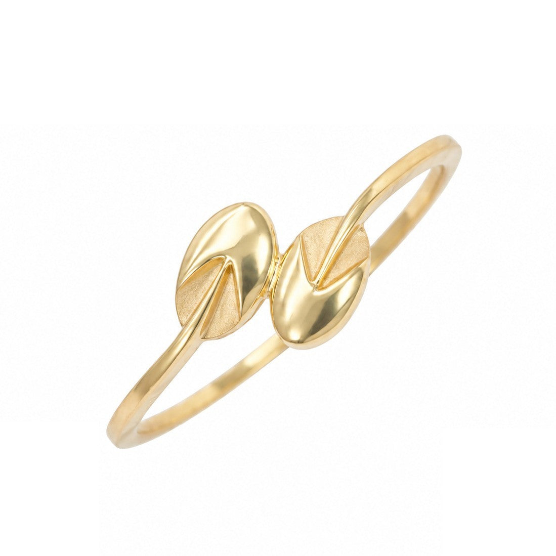 22ct Yellow Gold Double Leaf Ring Matte & Polished Finish