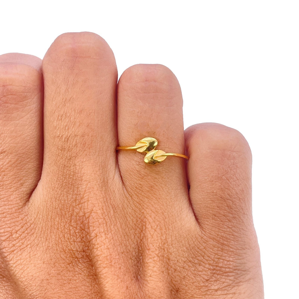 22ct Yellow Gold Double Leaf Ring Matte & Polished Finish