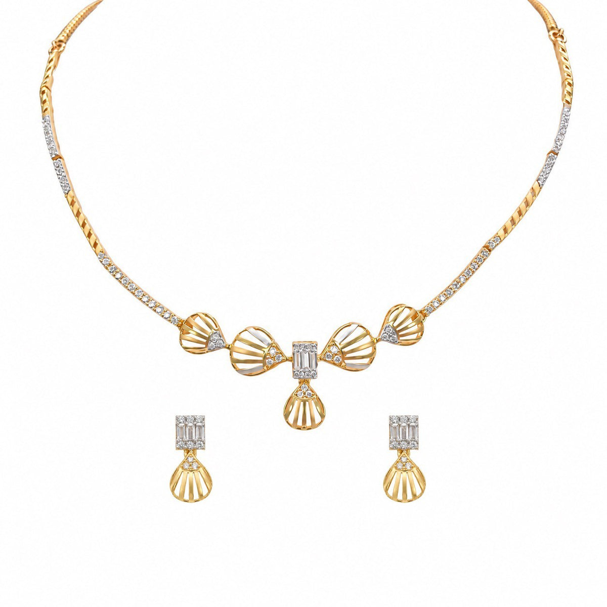 22ct Yellow Gold CZ Necklace & Earring Set Shell Design