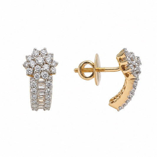 18ct Yellow Gold Natural Diamond Cluster Earrings Baguette Round Drop 1.00ct