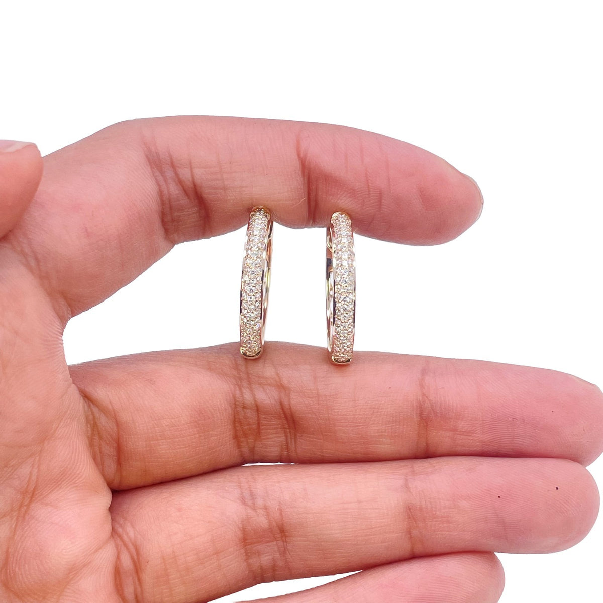 14ct Gold Diamond Hoops 0.60ct Natural Diamond Huggies Earrings 16.5mm Diameter
