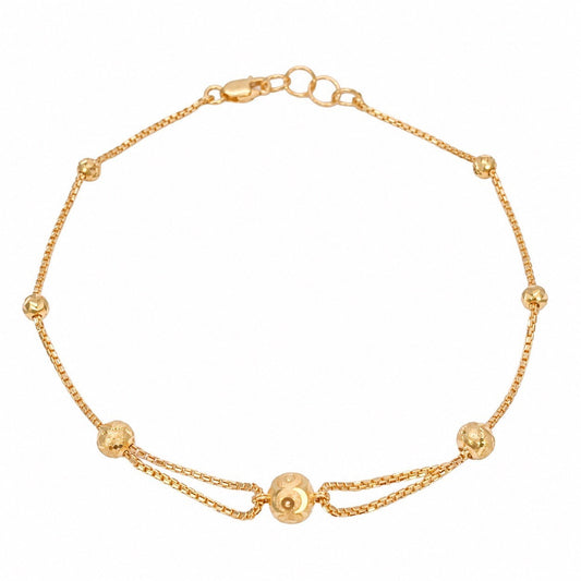 22ct Yellow Gold Station Bracelet Diamond Cut Beads Box Chain 7.5 Inches