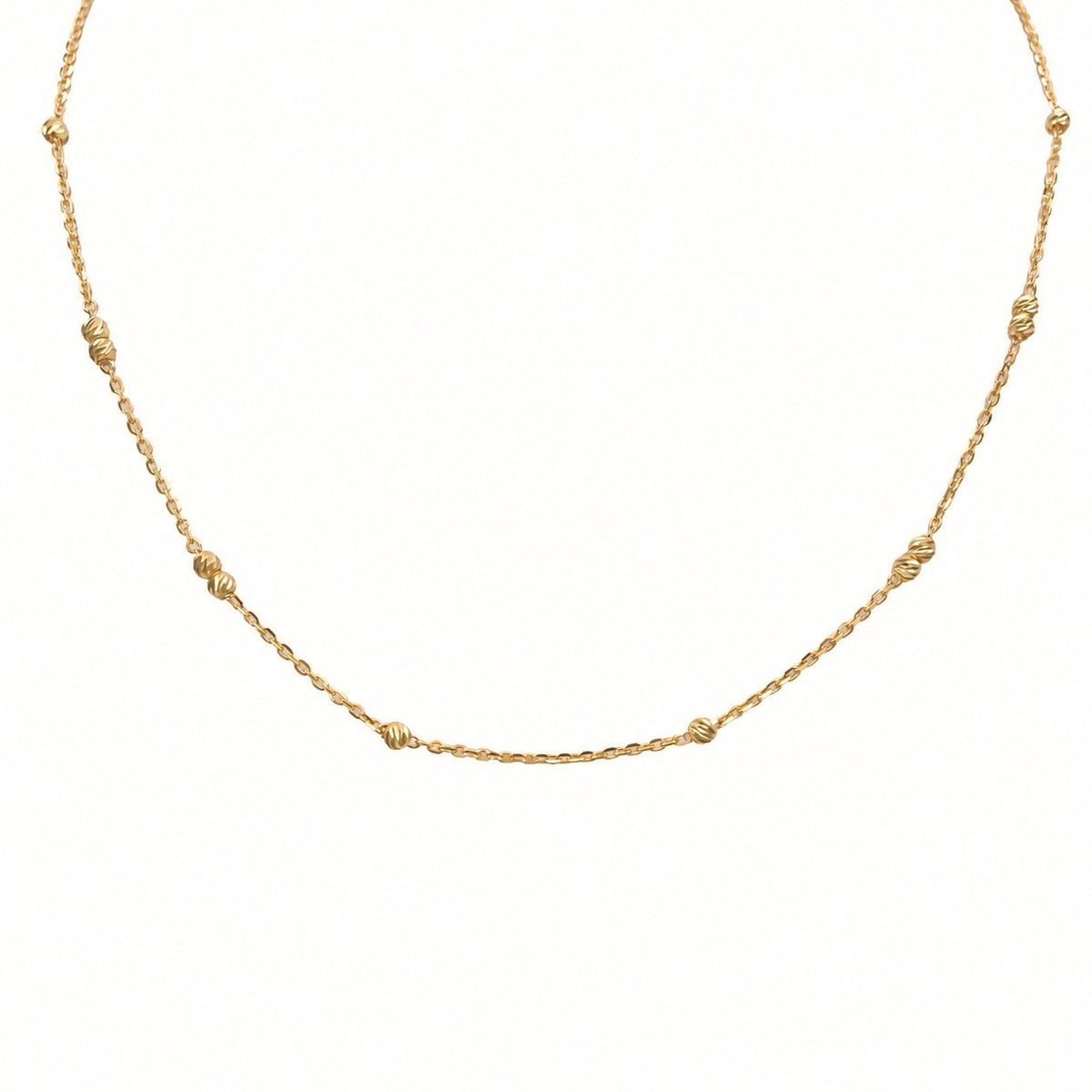 22ct yellow gold fine cable chain necklace with diamond cut beads, 16 inch