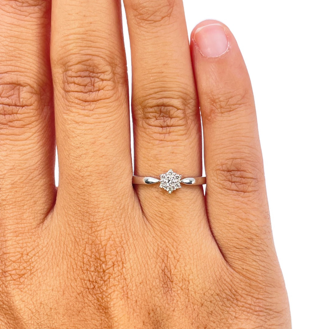 18ct White Gold Natural Diamond 0.10ct Seven Stone Daisy Cluster Ring
