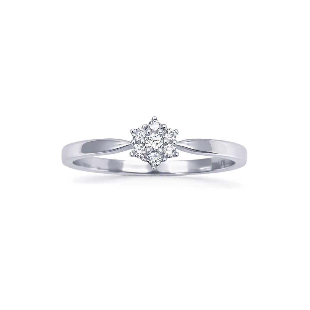 18ct White Gold Natural Diamond 0.10ct Seven Stone Daisy Cluster Ring