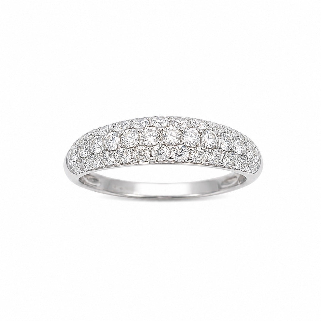 18ct White Gold Natural Diamond Dome Pav� Ring 3 Row 0.89ct