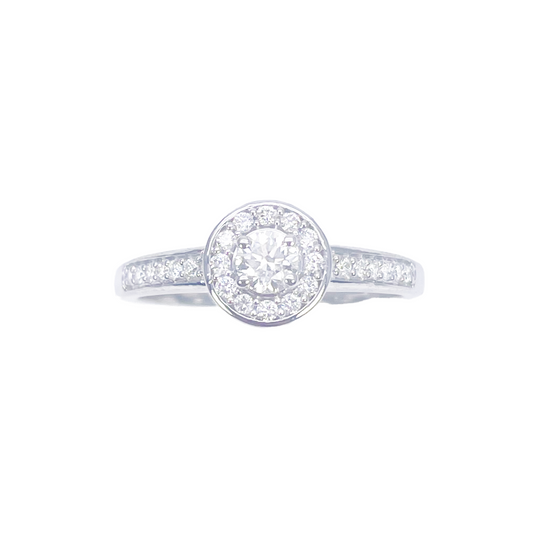 18kt witgouden en ronde natuurlijke diamant pavé halo ring 0,30ct