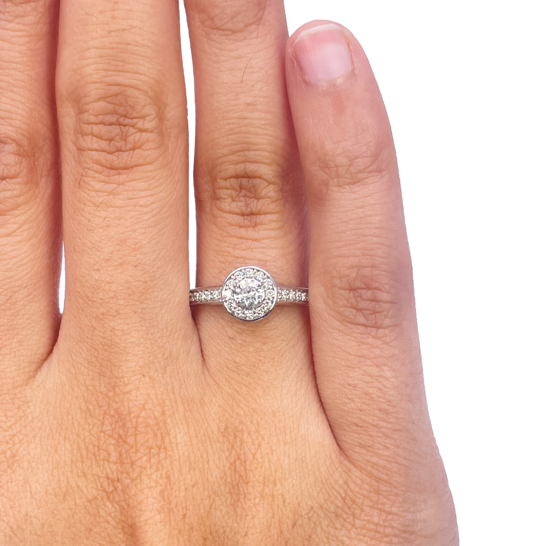 18kt witgouden en ronde natuurlijke diamant pavé halo ring 0,30ct