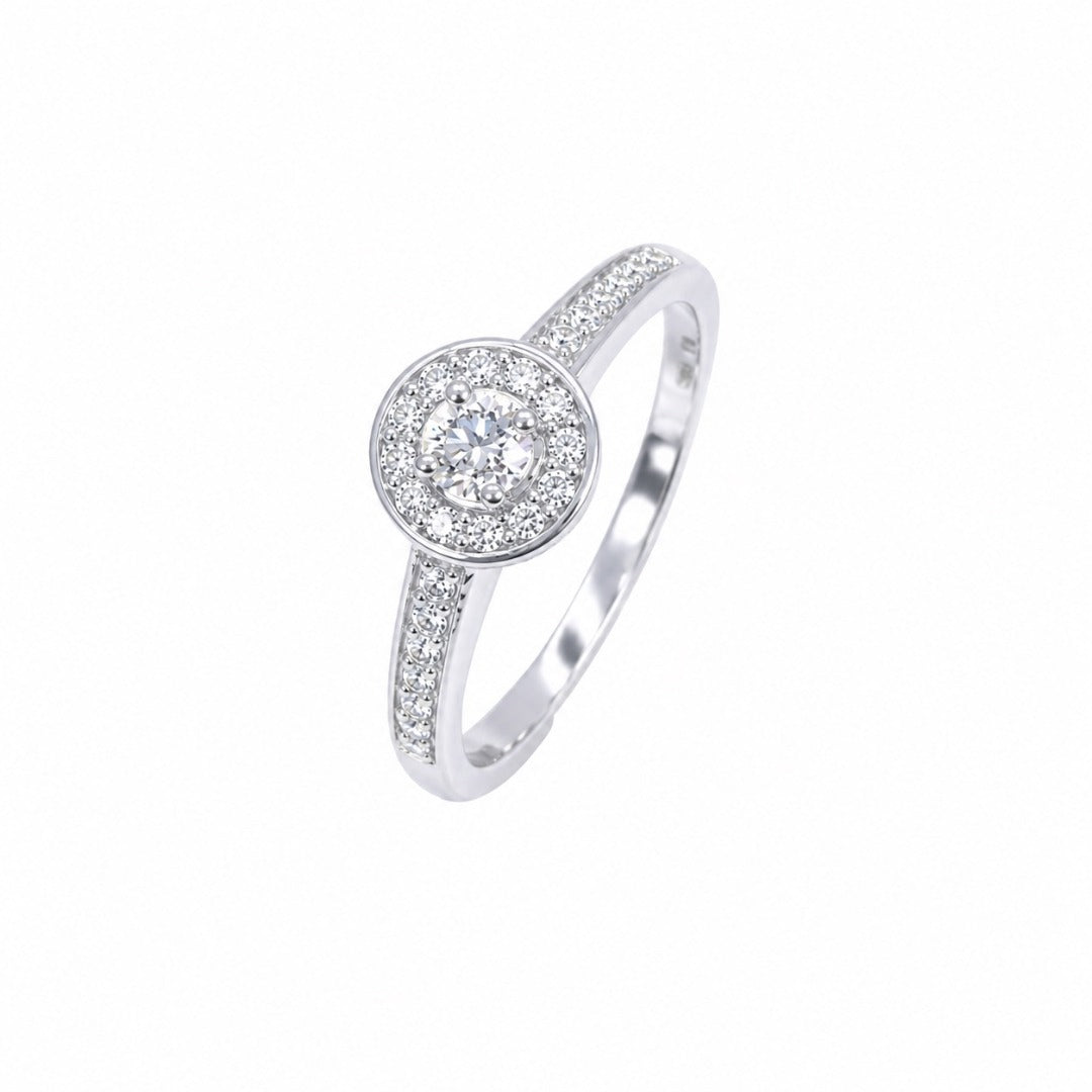 18ct White Gold Natural Diamond Halo Ring Pav� Solitaire Cluster Ring 0.34ct
