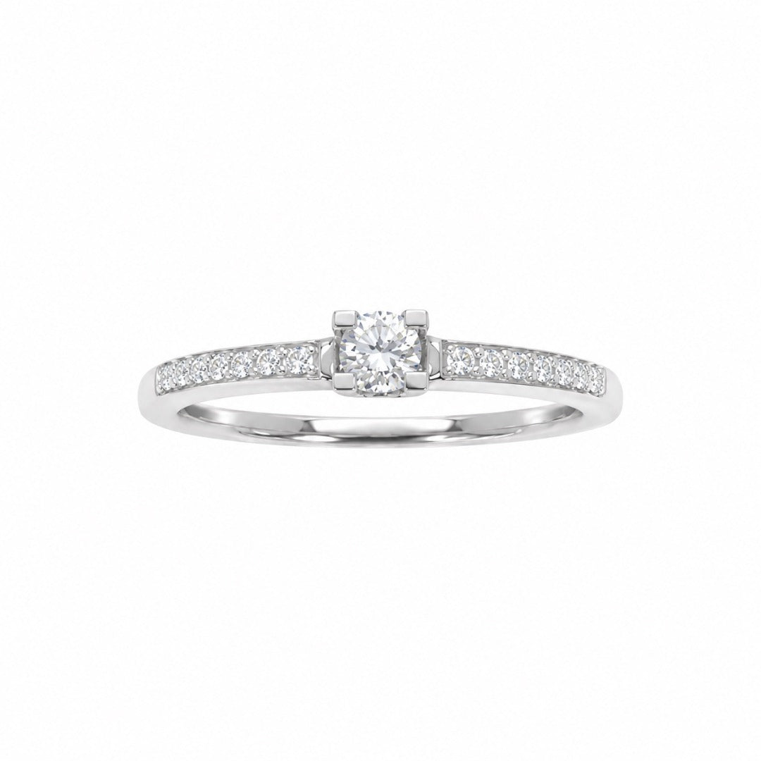 18ct White Gold Natural Diamond Solitaire Ring Pav� Shoulders 0.15ct