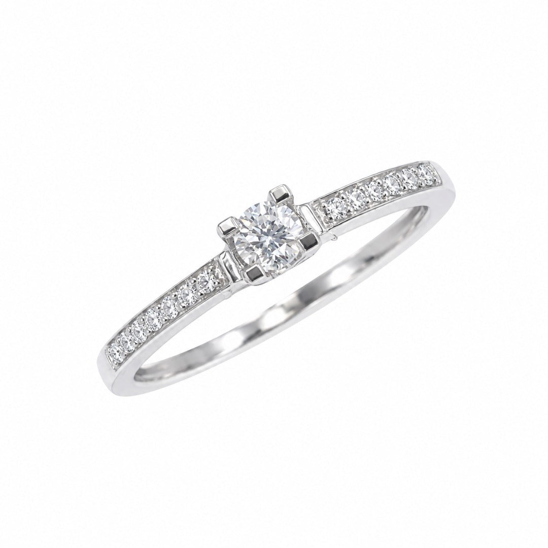18ct White Gold Natural Diamond Solitaire Ring Pav� Shoulders 0.15ct