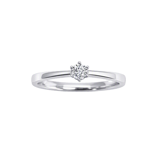 14ct White Gold 0.05ct Natural Diamond Six Claw Illusion Solitaire Ring