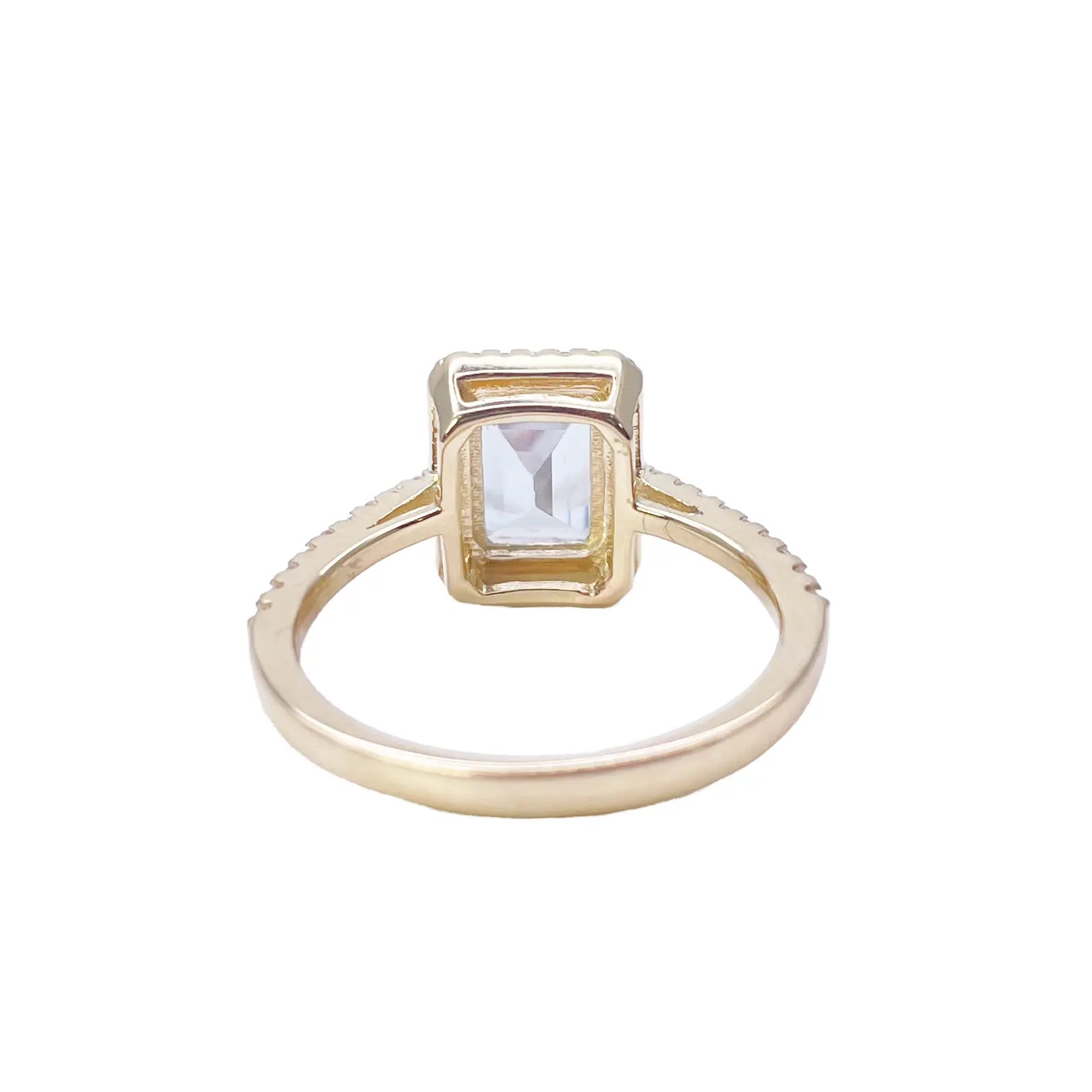 9ct Yellow Gold Emerald-Cut Aquamarine & Round Diamond Halo Ring 1.73ct 