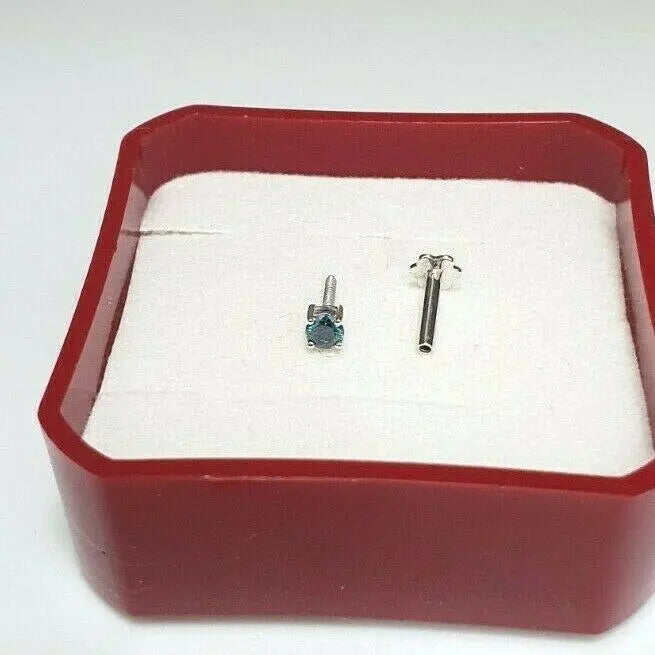 Blue Diamond Nose Stud / Nose Pin White / Rose Gold 18ct 0.08 cts Screw Back  Nose studs