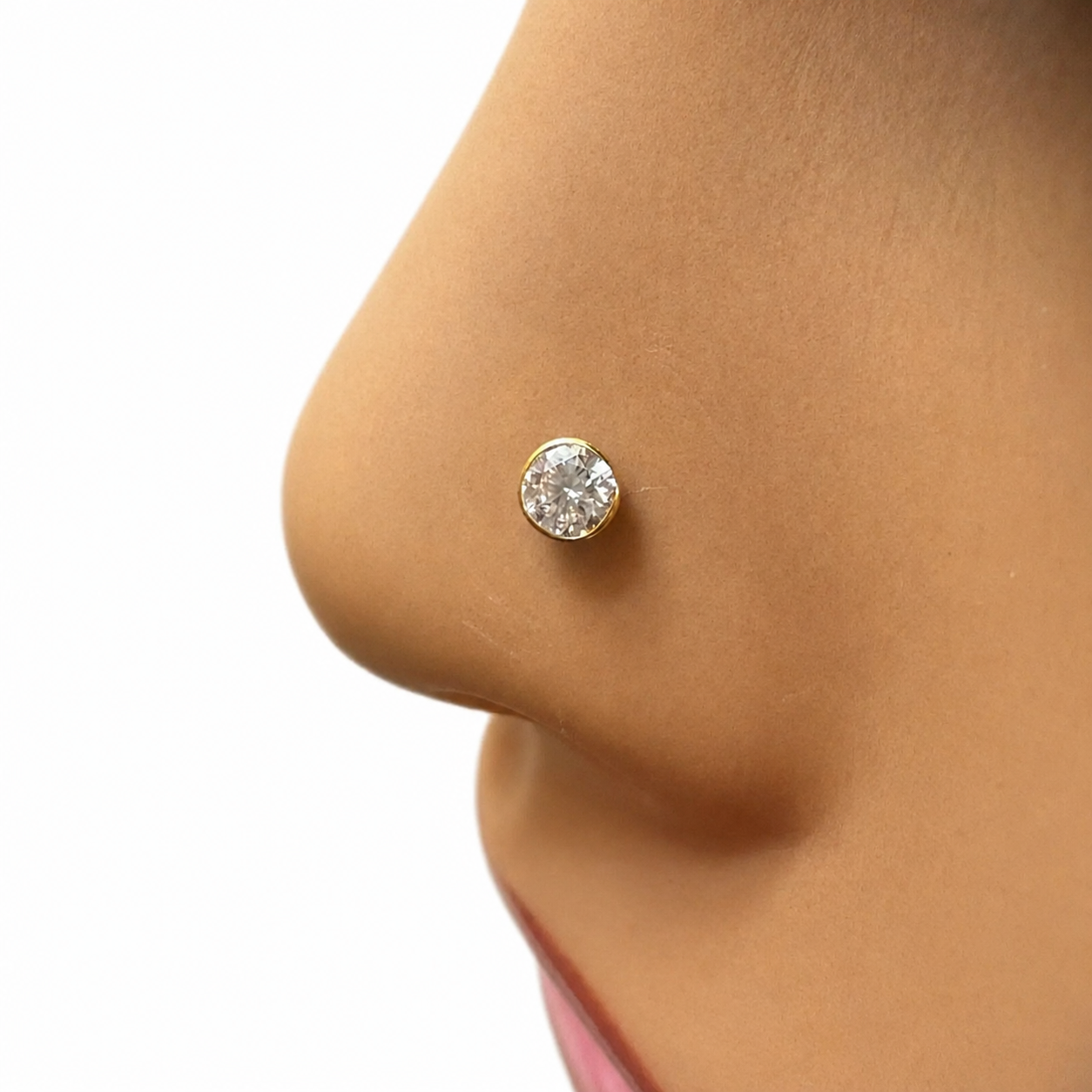22kt geelgouden neussteek met cubic zirconia schroefsluiting (3,5MM-4,5MM)