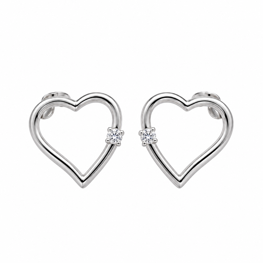 18kt witgouden ronde diamant hart oorstekers 0,04 ct