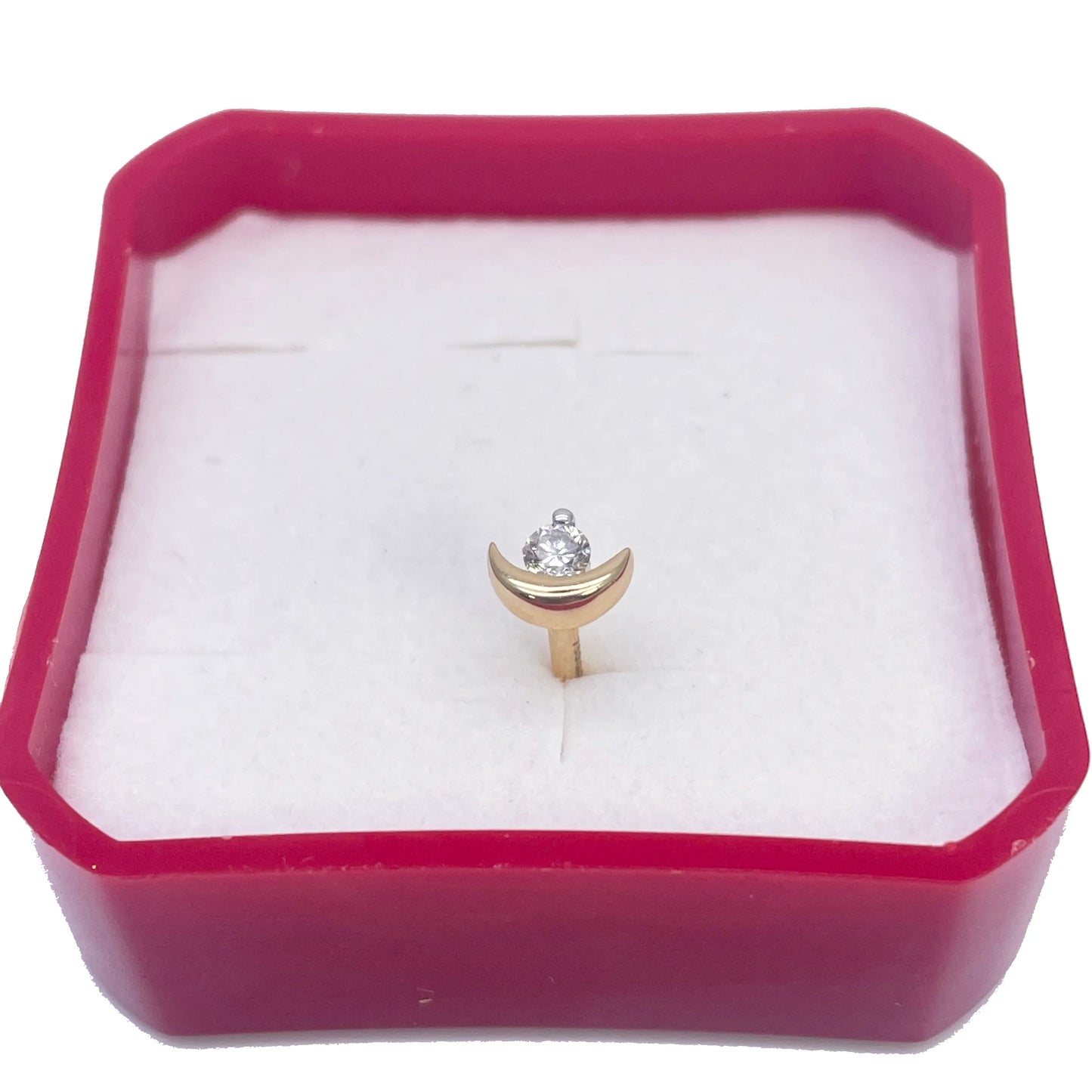 Crescent Moon Round Diamond Threaded Nose Stud 18ct Yellow Gold 0.07cts 