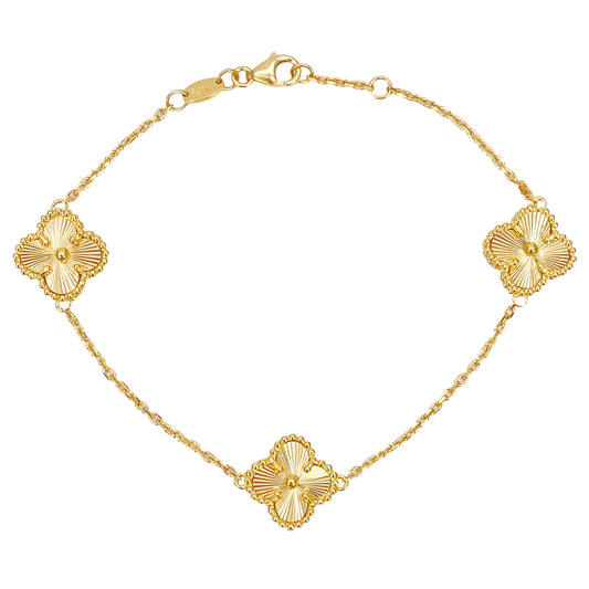 22-karaats geelgouden armband met 5 bloemige klavers, diamantgeslepen, 7,5 inch