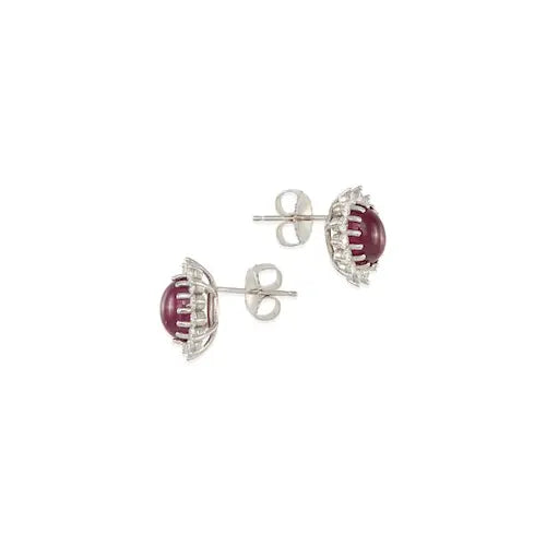 Platinum Cabochon Ruby & Diamond Oval Cluster Earrings 5.60ct GIA Certificate 