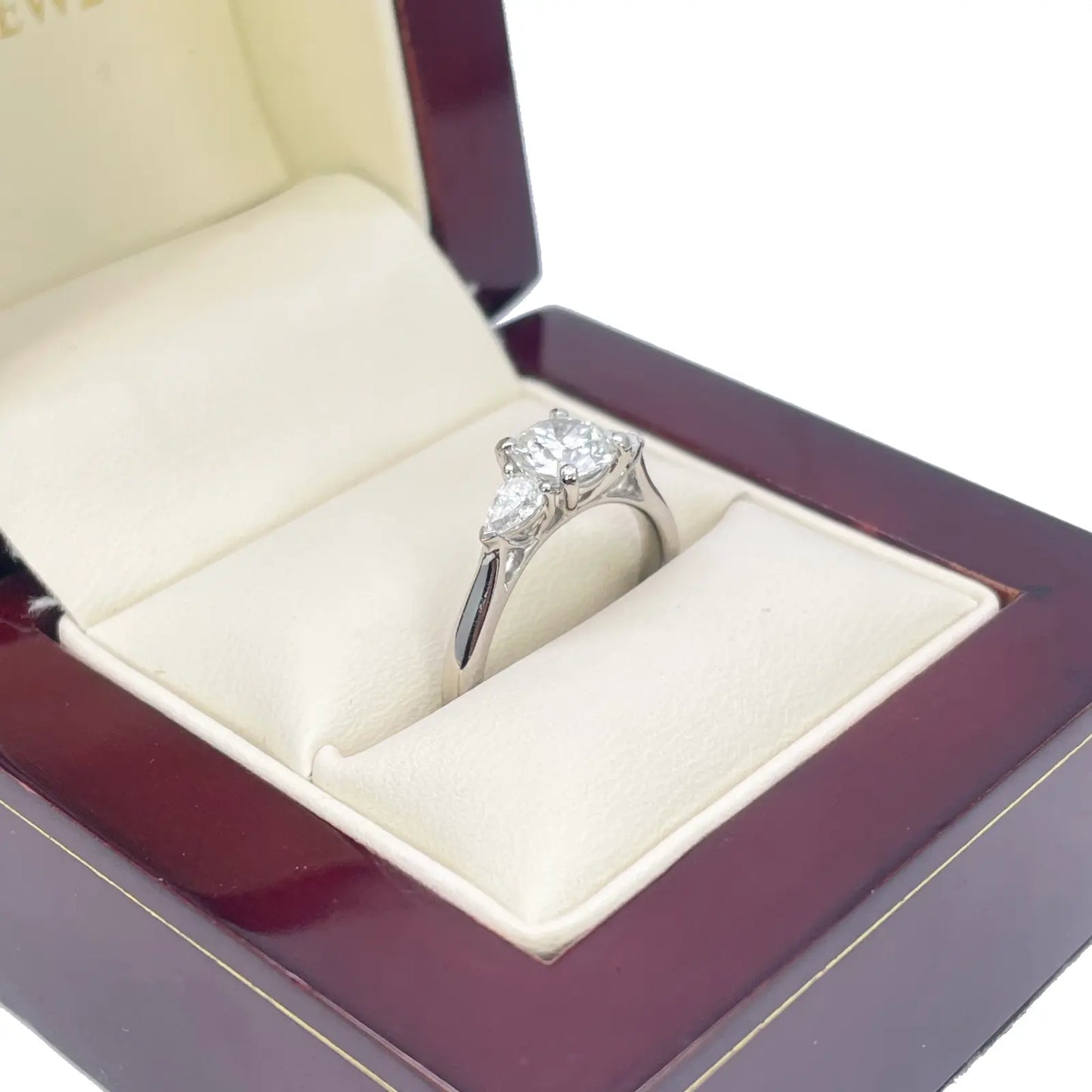 Platinum Round & Pear Natural Diamond Claw Set Trilogy Ring 0.75ct GIA Certified  Diamond Ring
