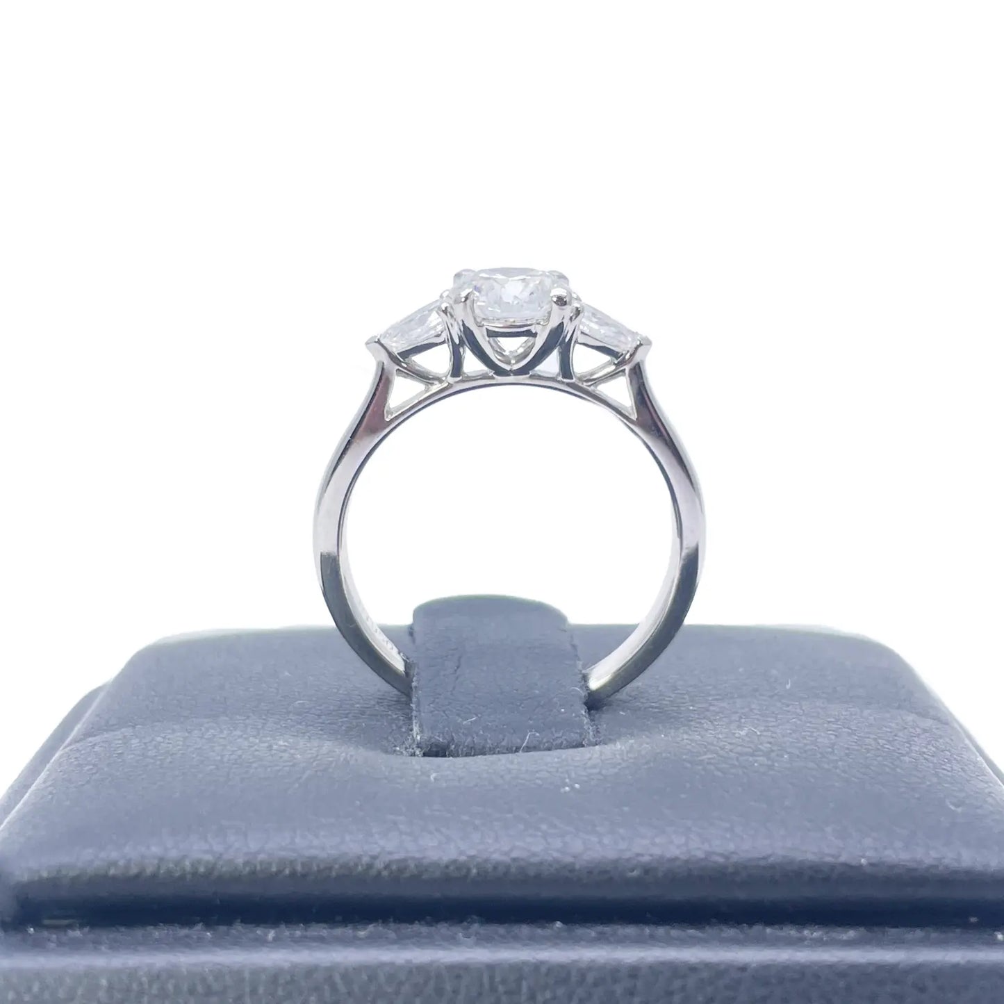 Platinum Round & Pear Natural Diamond Claw Set Trilogy Ring 0.75ct GIA Certified  Diamond Ring