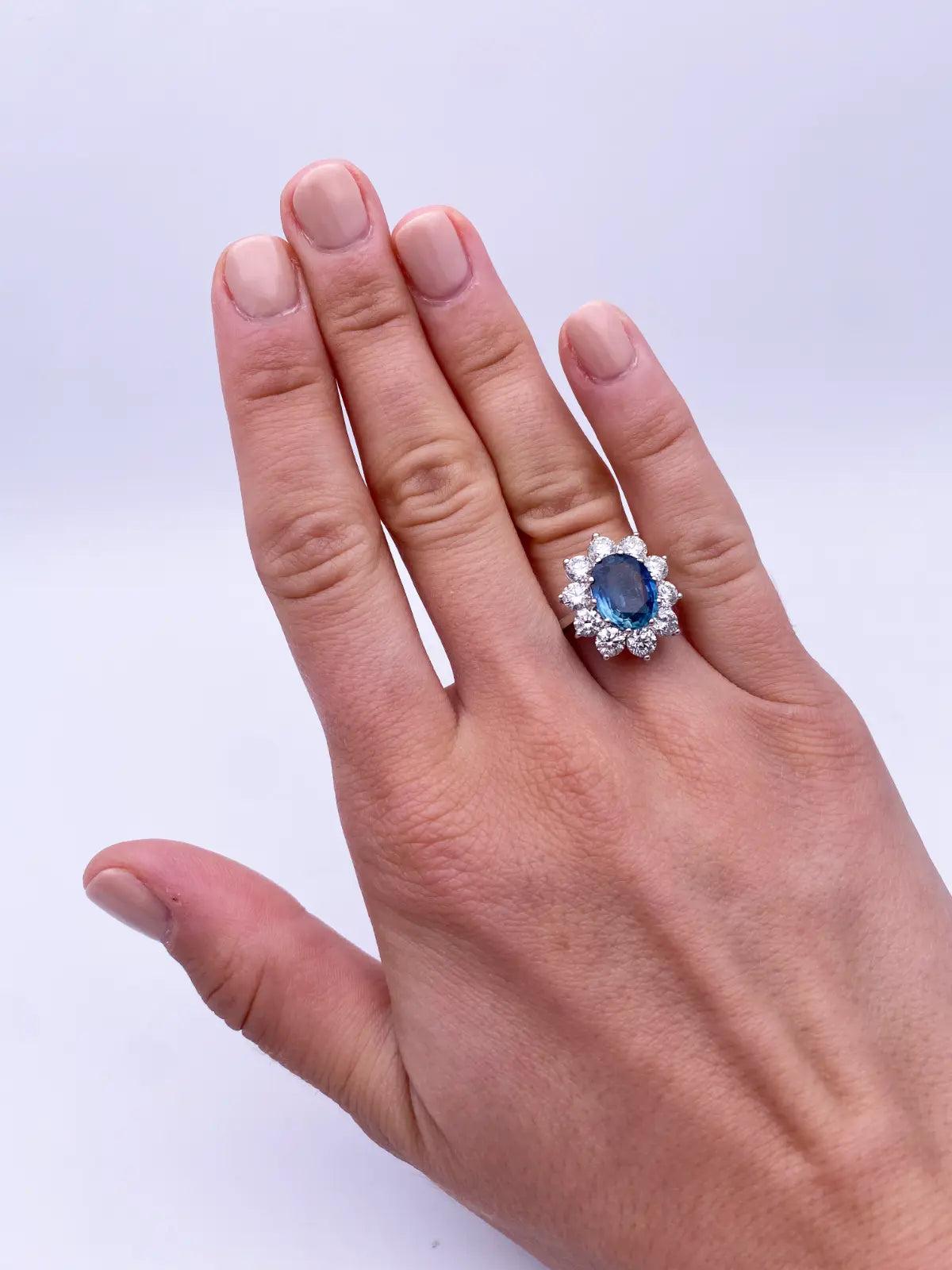 18ct White Gold Natural Blue Sapphire & Diamond Oval Cluster Ring 2.66 carats Raina Jewels