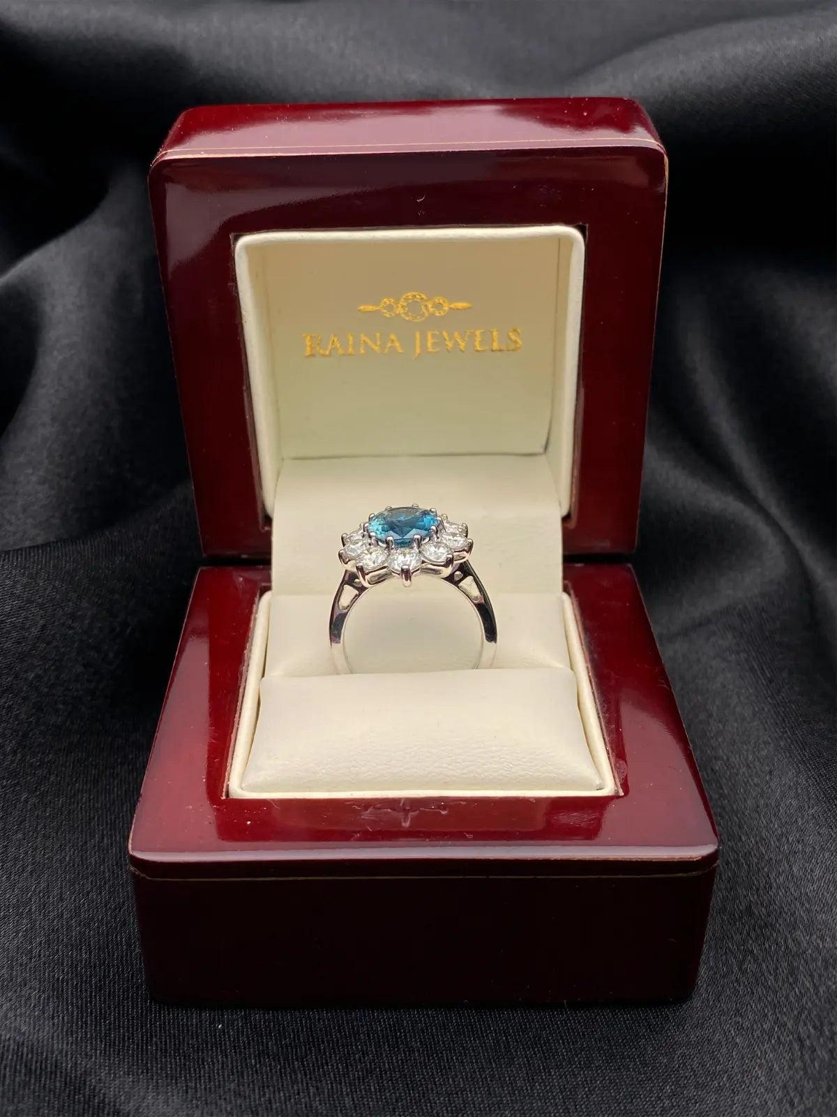 18ct White Gold Natural Blue Sapphire & Diamond Oval Cluster Ring 2.66 carats¬† Diamond Ring