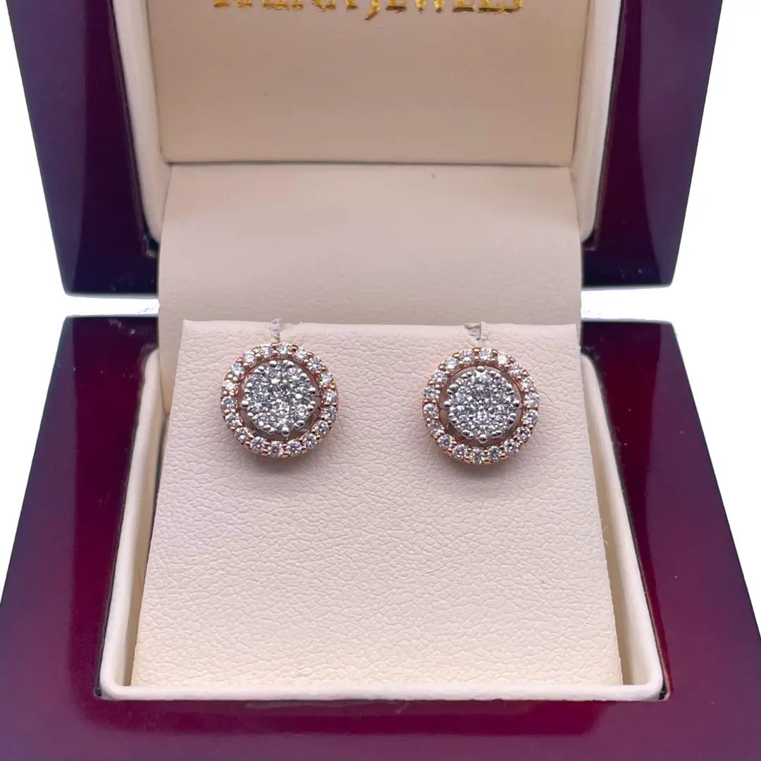 18Carat Rose Gold & Diamond Halo Pair of Studs Earrings With 0.92 Carat Diamonds  Earrings, Stud Earrings, Rose Gold Earrings, Diamond Earrings, Fine Jewellery, Jewellery Gift, Luxury, Anniversary Gift, SparklinG